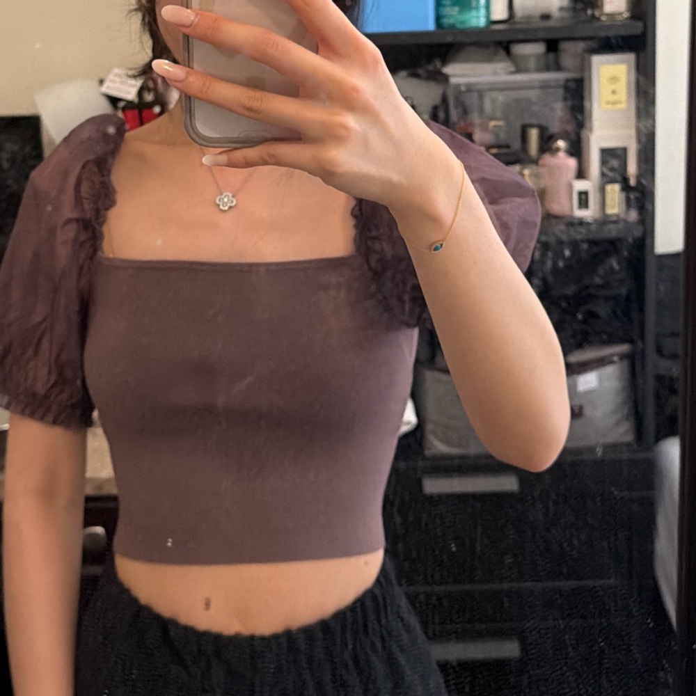 Wilfred Mauve Square-Neck Puff Sleeve Crop Top